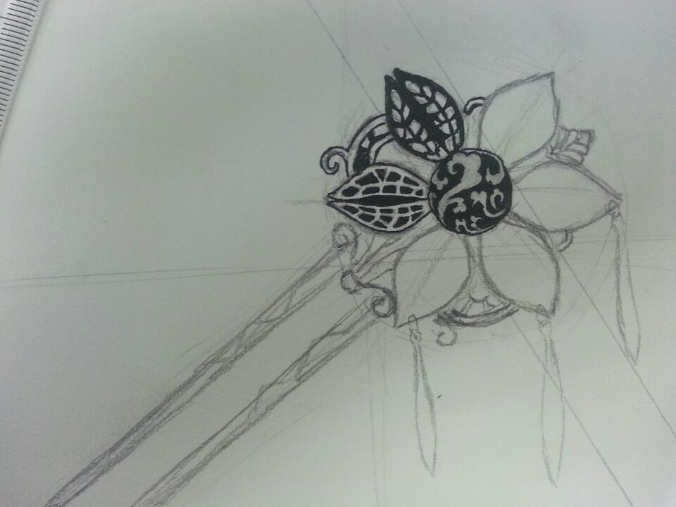 插画黑白线描发簪