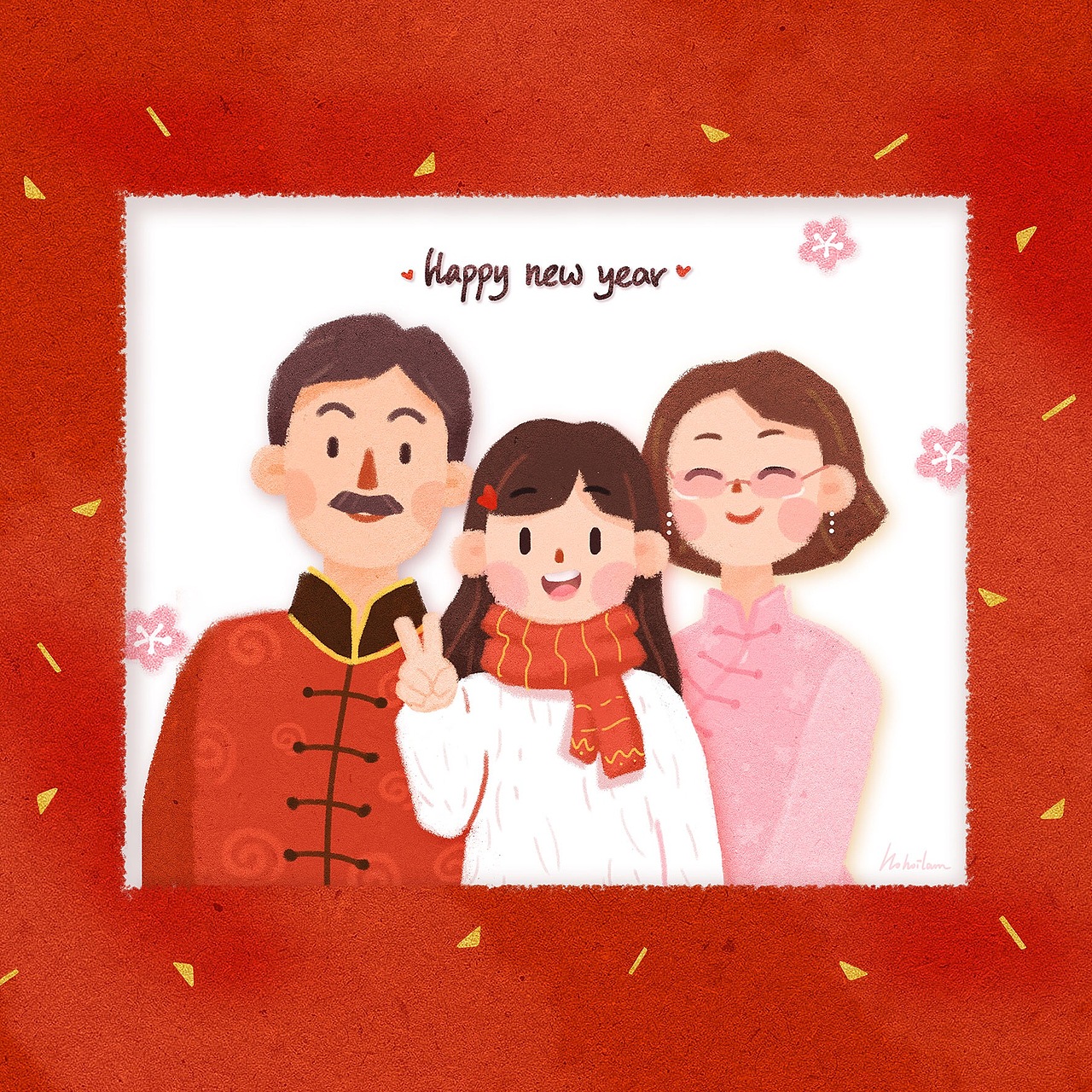 新春新年插画 全家福:family: hohoilam