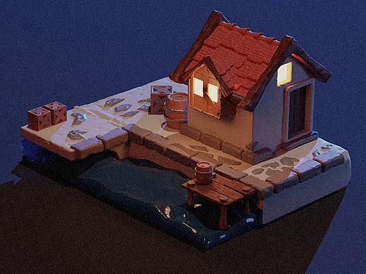 Blender-练习-河边小屋