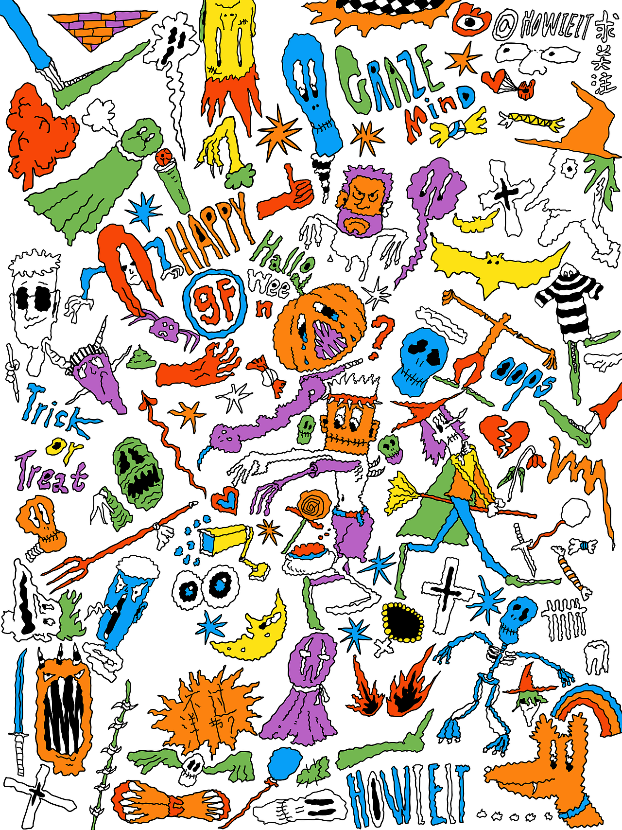 🤡🤡万圣节快乐🎃🎃（图ZMjMwMjczMzA4） - 新锐潮流插画 - 站酷设计师howieit原创素材 - 站酷ZCOOL