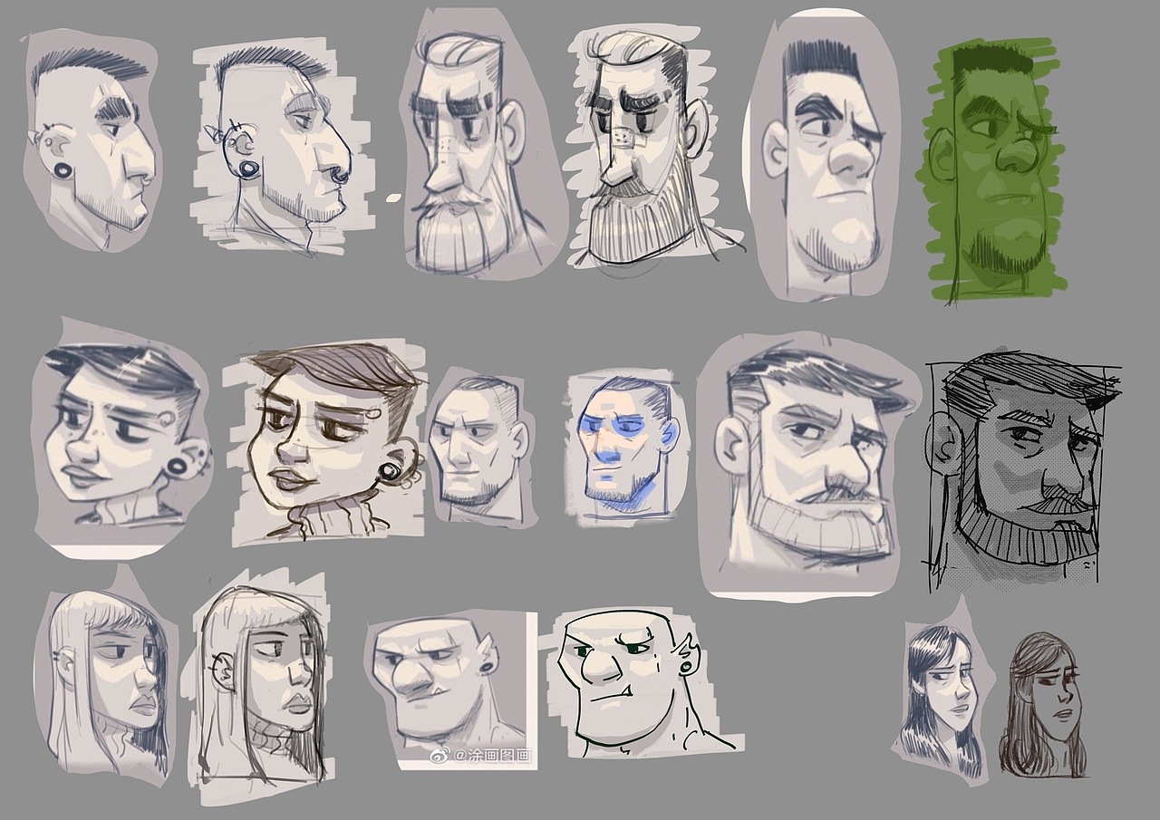 美式头像临摹练习合集（图ZMjM3MzMwNTE2） - 儿童插画 - 站酷设计师rabbit_tale原创素材 - 站酷ZCOOL