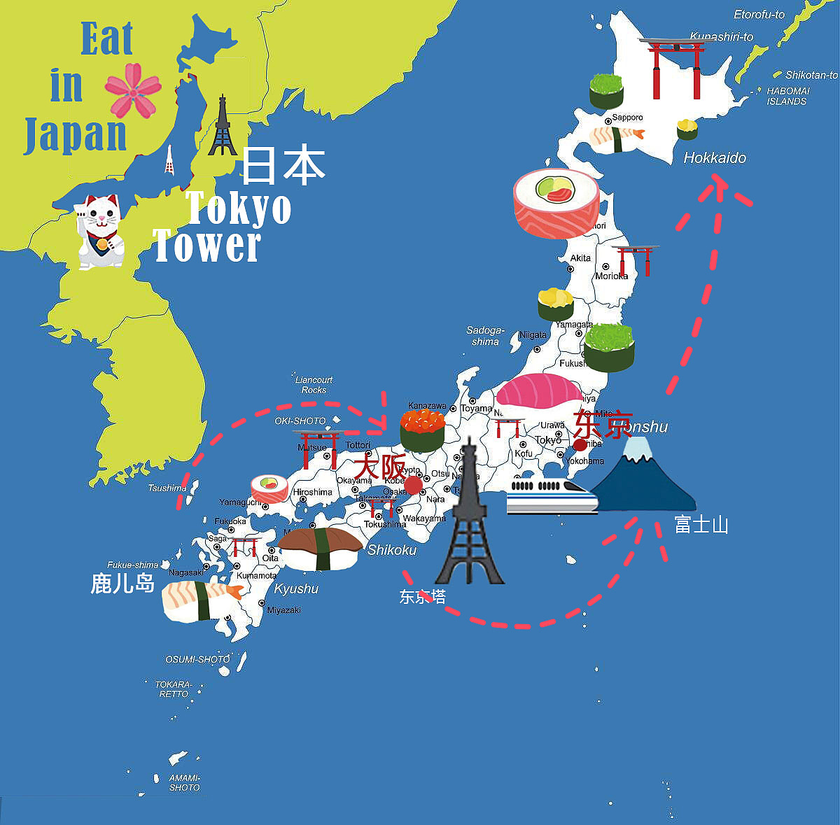 日本创意地图简单手绘图片