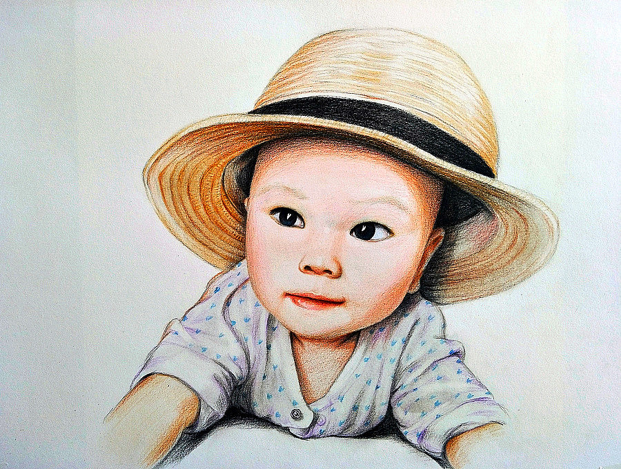 彩铅手绘儿童肖像画---叶青(过程)