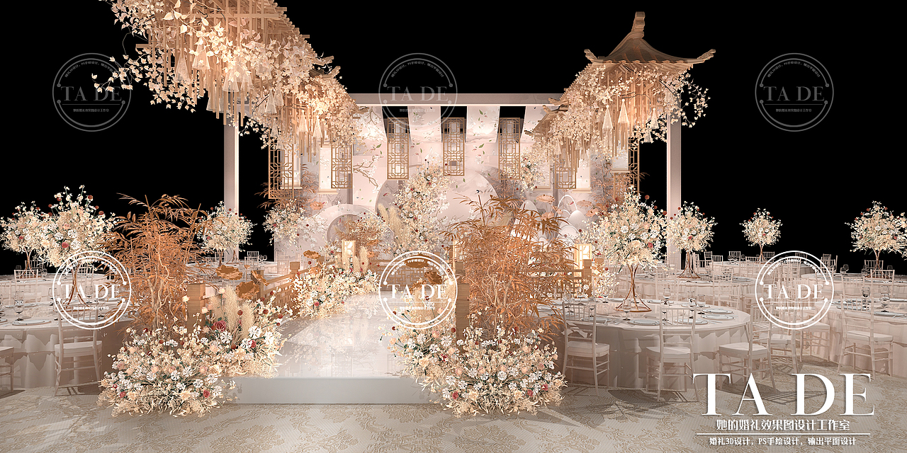 她的婚礼设计工作室 | 新中式3D婚礼设计效果图（图ZMjMwNTk4Nzg4） - 舞台美术 - 站酷设计师她的婚礼设计原创素材 - 站酷ZCOOL
