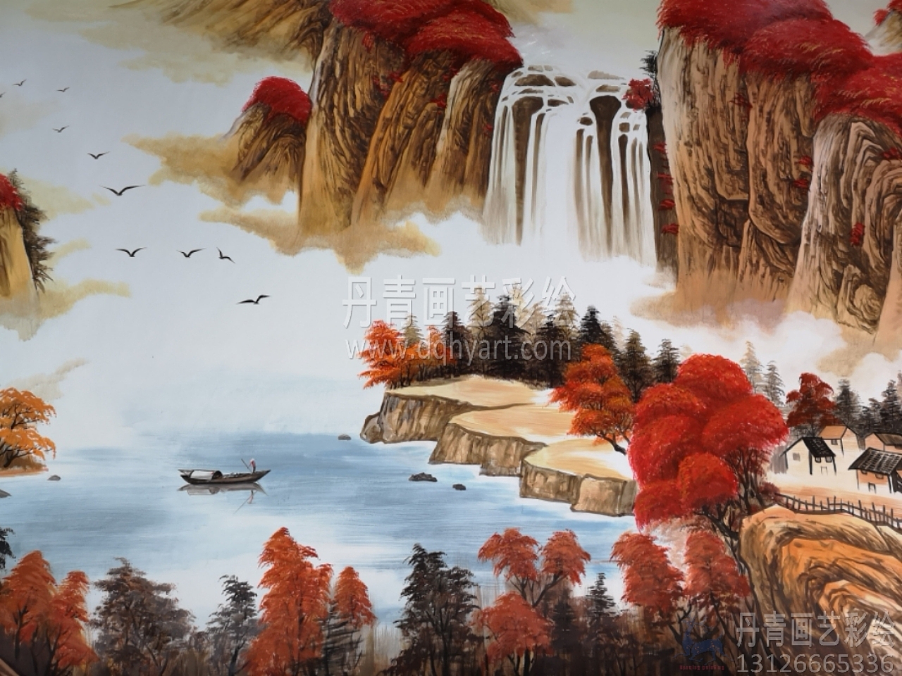 鸿运当头横幅山水画墙绘彩绘涂鸦