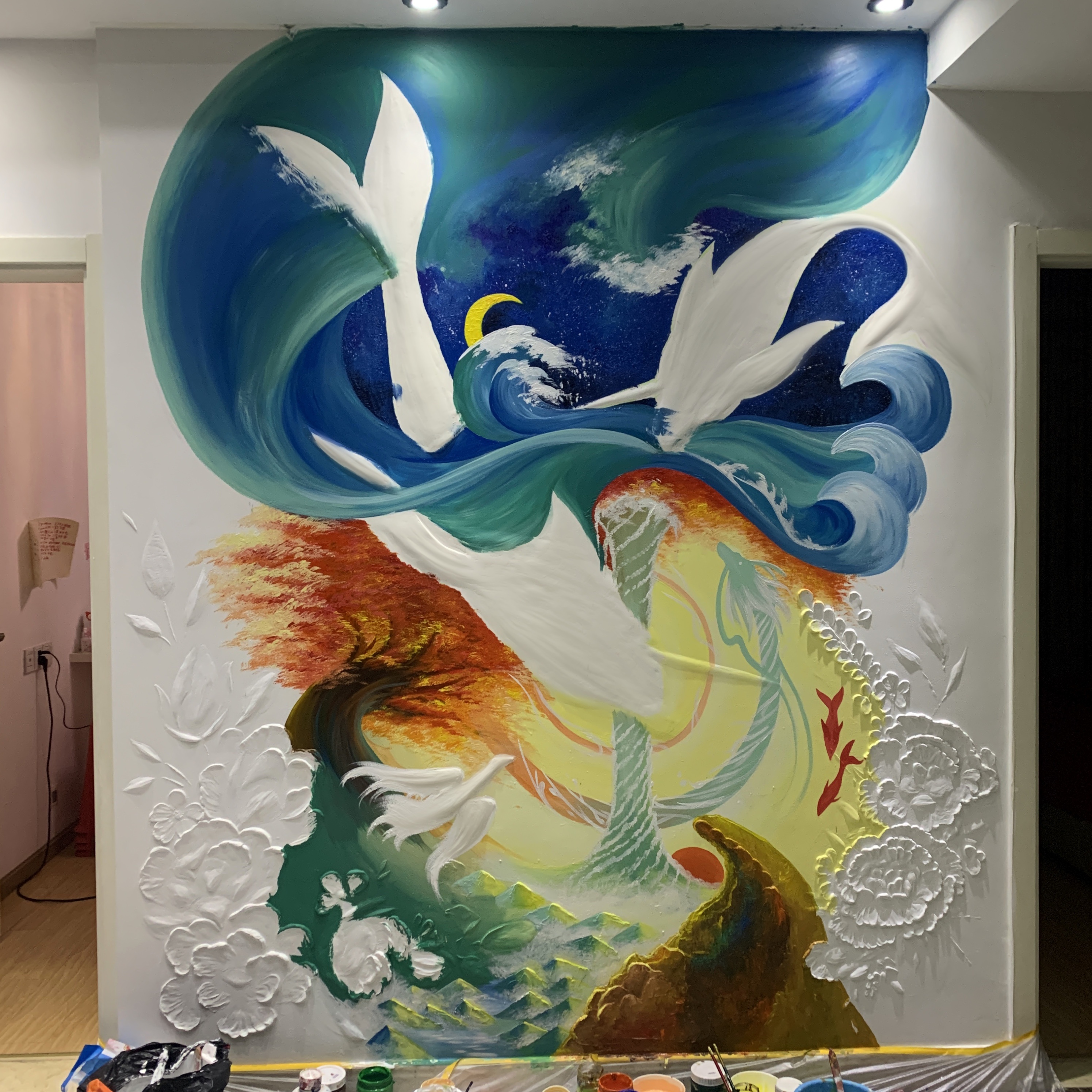 浮雕大鱼海棠壁画