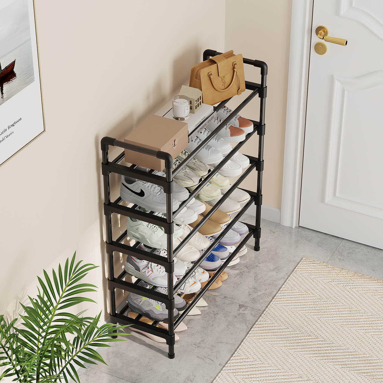 简易扶手塑料件鞋架电商用效果图