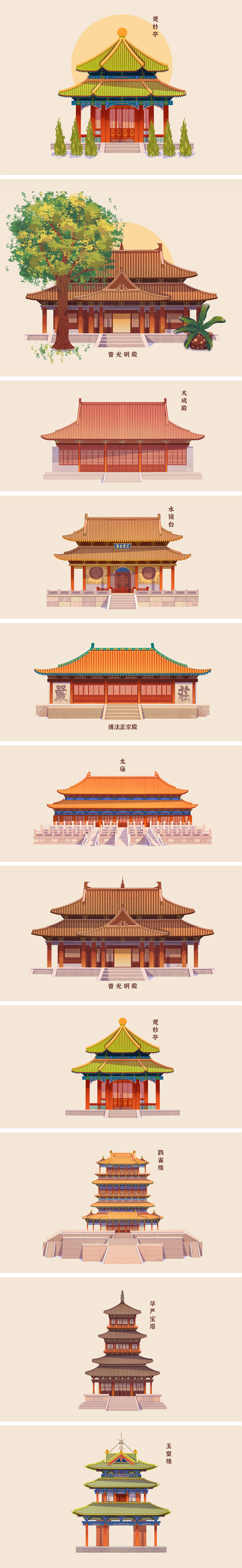 古建筑图鉴（图ZMzMzNDM2MDI0） - 商业插画 - 站酷设计师喵喵_cat原创素材 - 站酷ZCOOL