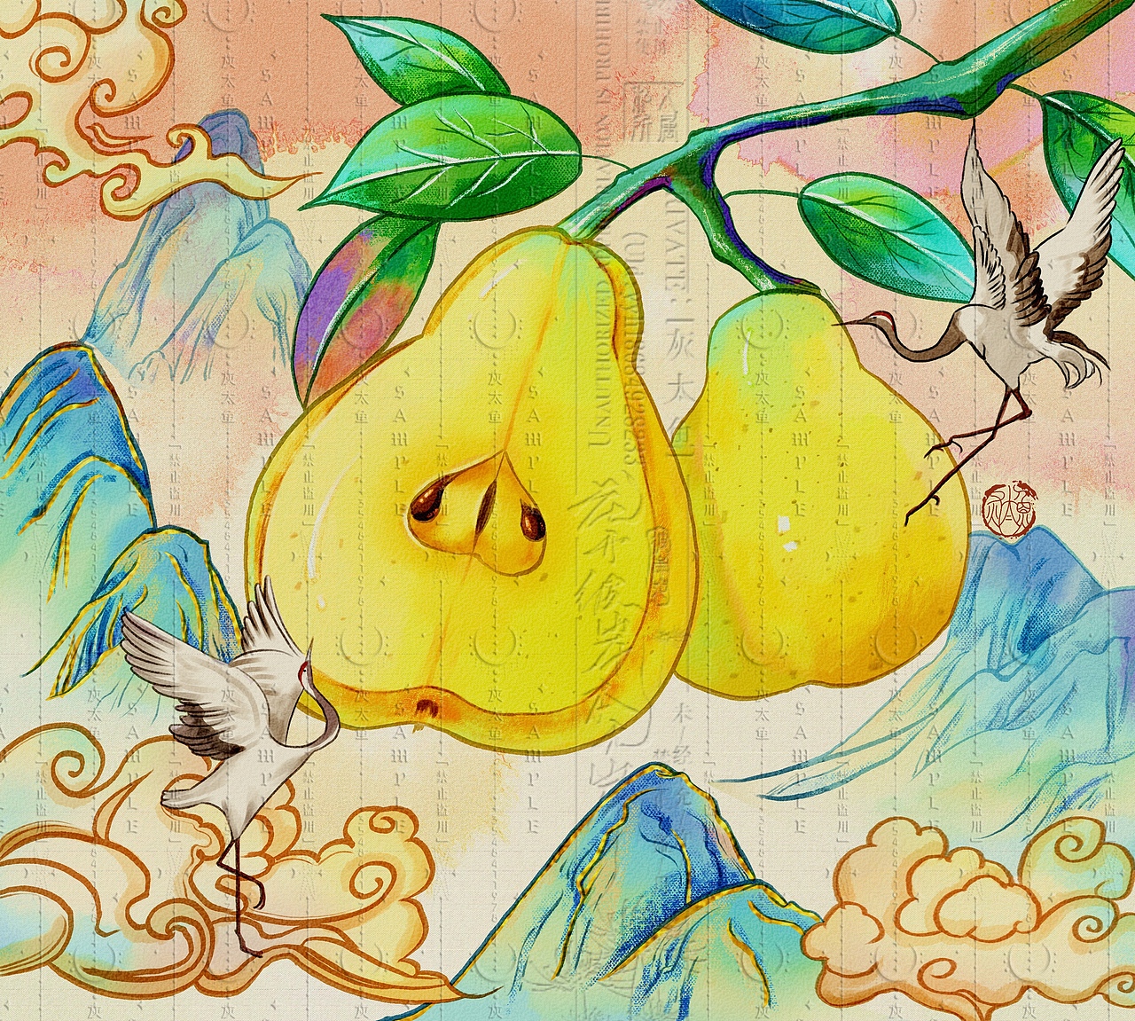 梨子包装插画（图ZMzQ2MjU0MTU2） - 商业插画 - 站酷设计师今月辉原创素材 - 站酷ZCOOL