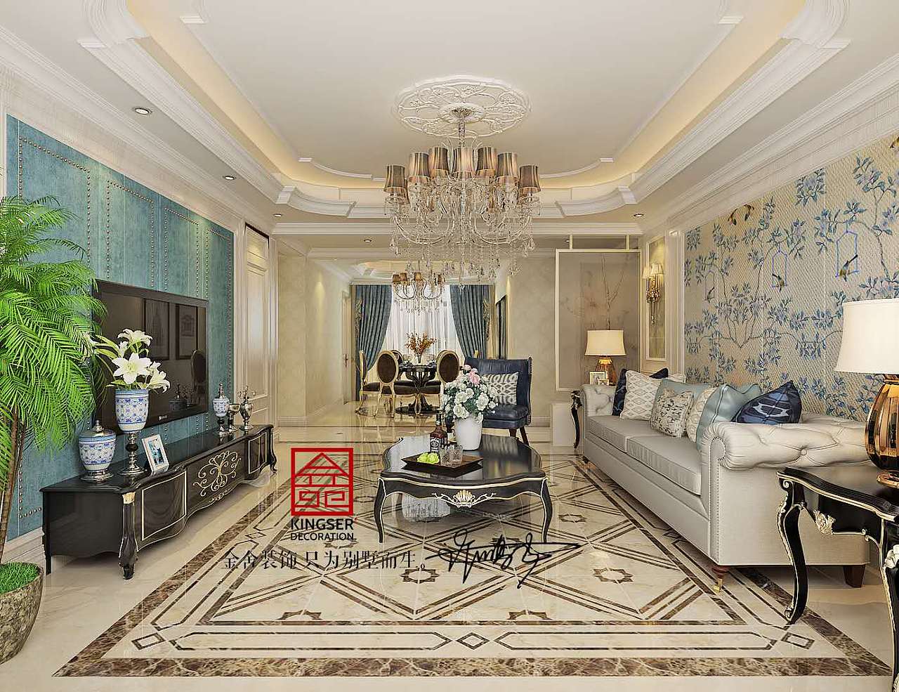 荣盛抱犊寨阿尔卡迪亚119平米简欧风格装修效果图