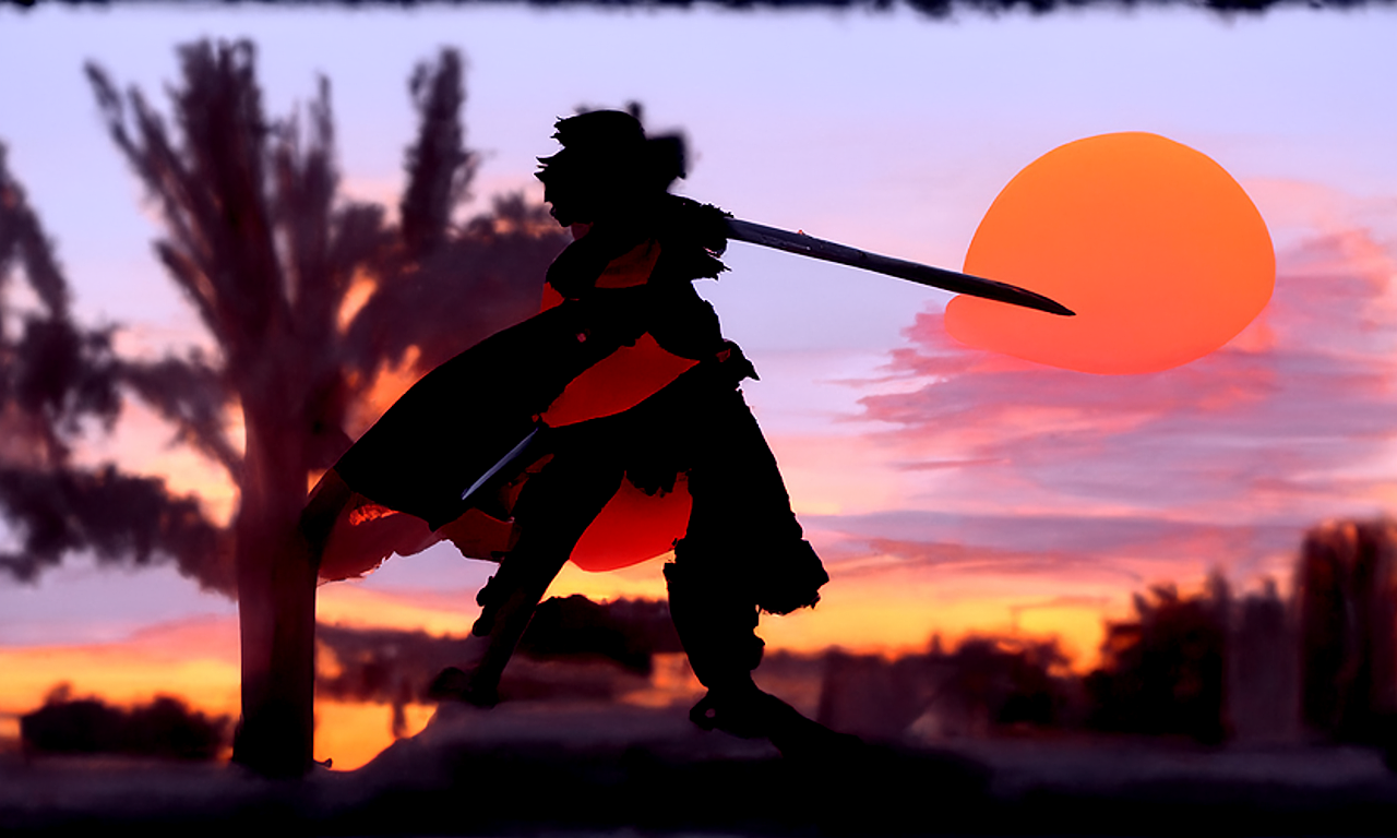 【AI绘画】关键词：A swordsman in the sunset_剑丶暝-站酷ZCOOL