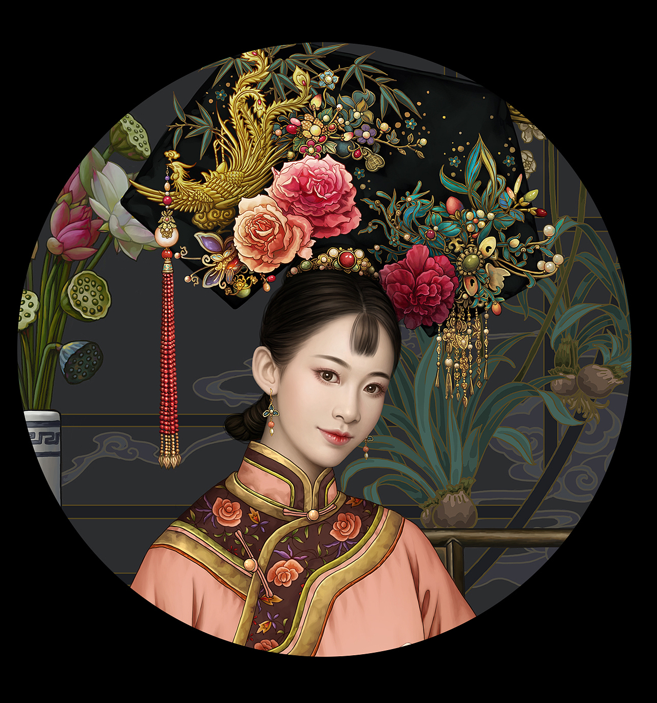 古风插画——倾国名花系列_书亦飞-站酷zcool