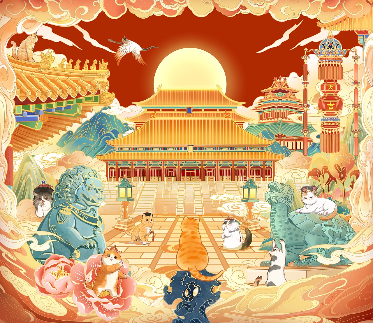 【故宫文创】故宫猫太和殿国风商业插画包装