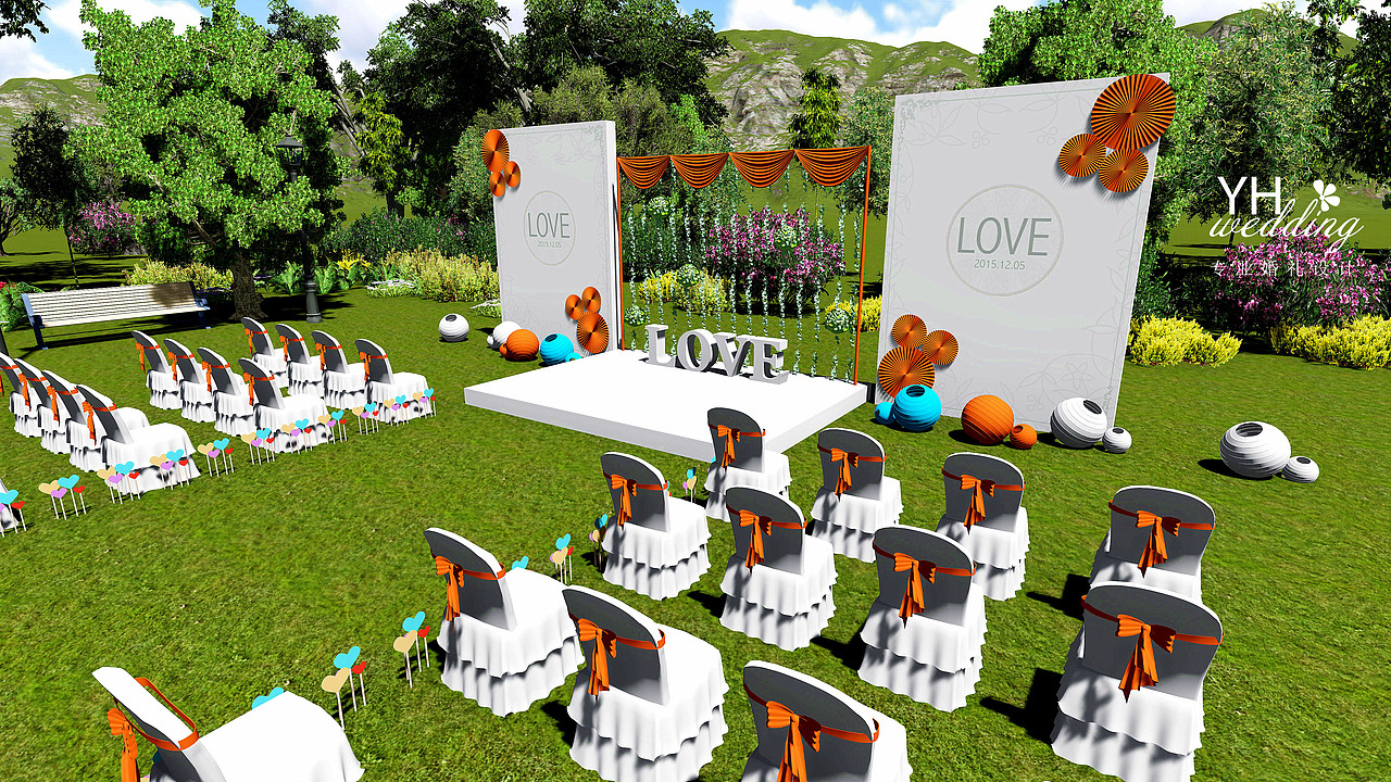 YHwedding婚礼设计：用Lumion表现户外婚礼舞台 3D效果图 逼真户外婚礼设计图（图ZMjcyNzY3ODQ=） - 舞台美术 - 站酷设计师YHwedding原创素材 - 站酷ZCOOL