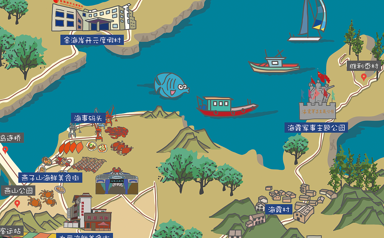 中国浙江省温州洞头全域手绘地图绘制