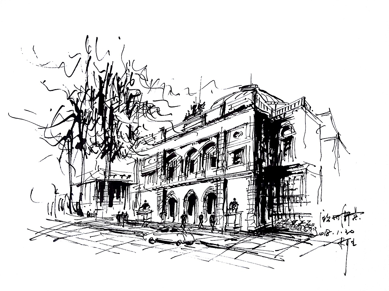 速写阿王建筑风景钢笔画