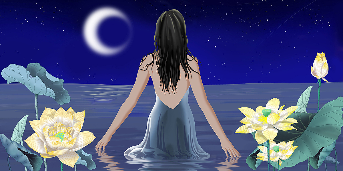 手绘荷花美人背影（图ZMTY0MTE1NDMy） - 创作习作 - 站酷设计师小草也会笑原创素材 - 站酷ZCOOL