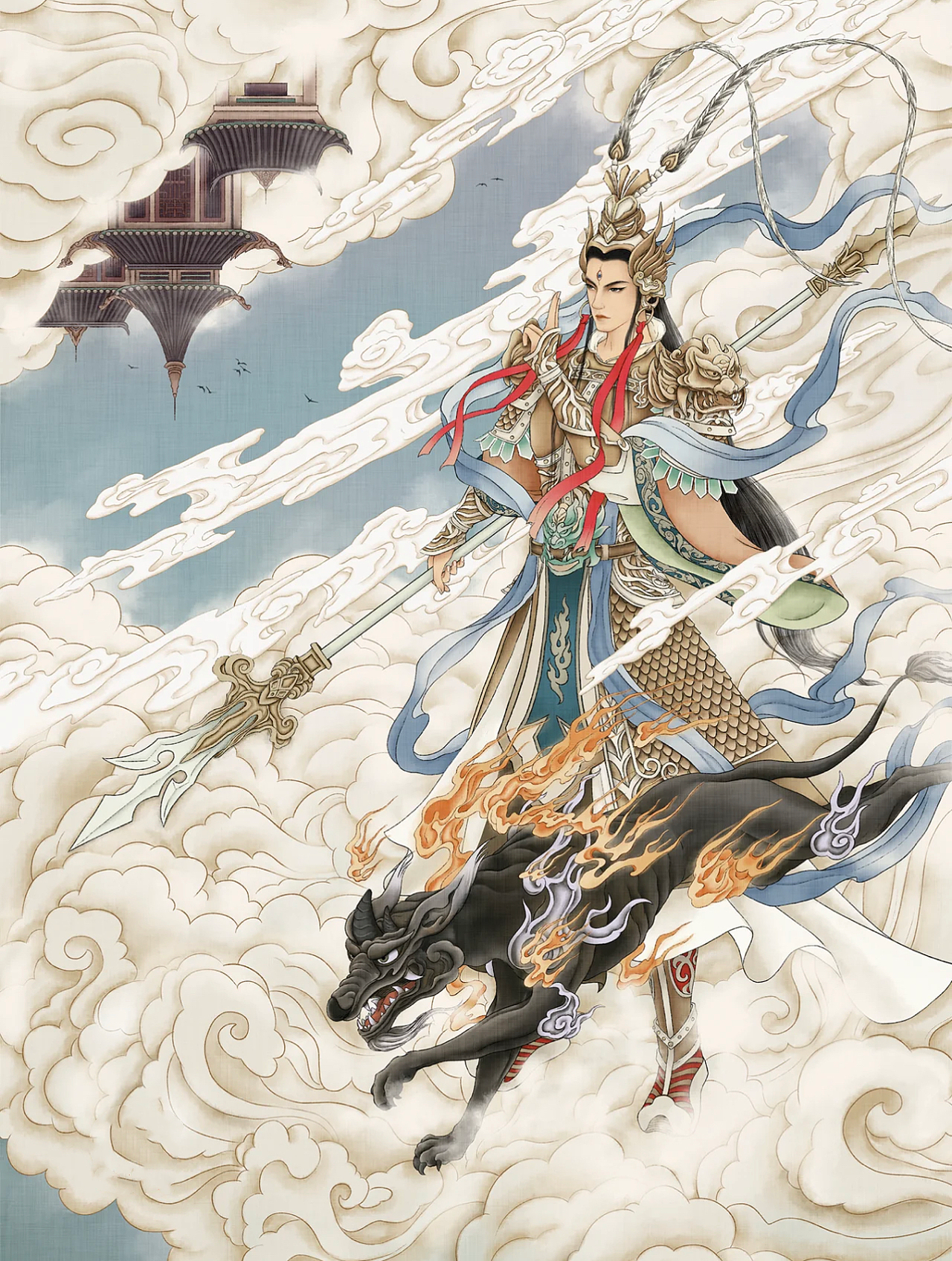 国潮水墨风插画设计-杨戬（图ZMzMxMzA1NDQ0） - 商业插画 - 站酷设计师张萤原创素材 - 站酷ZCOOL