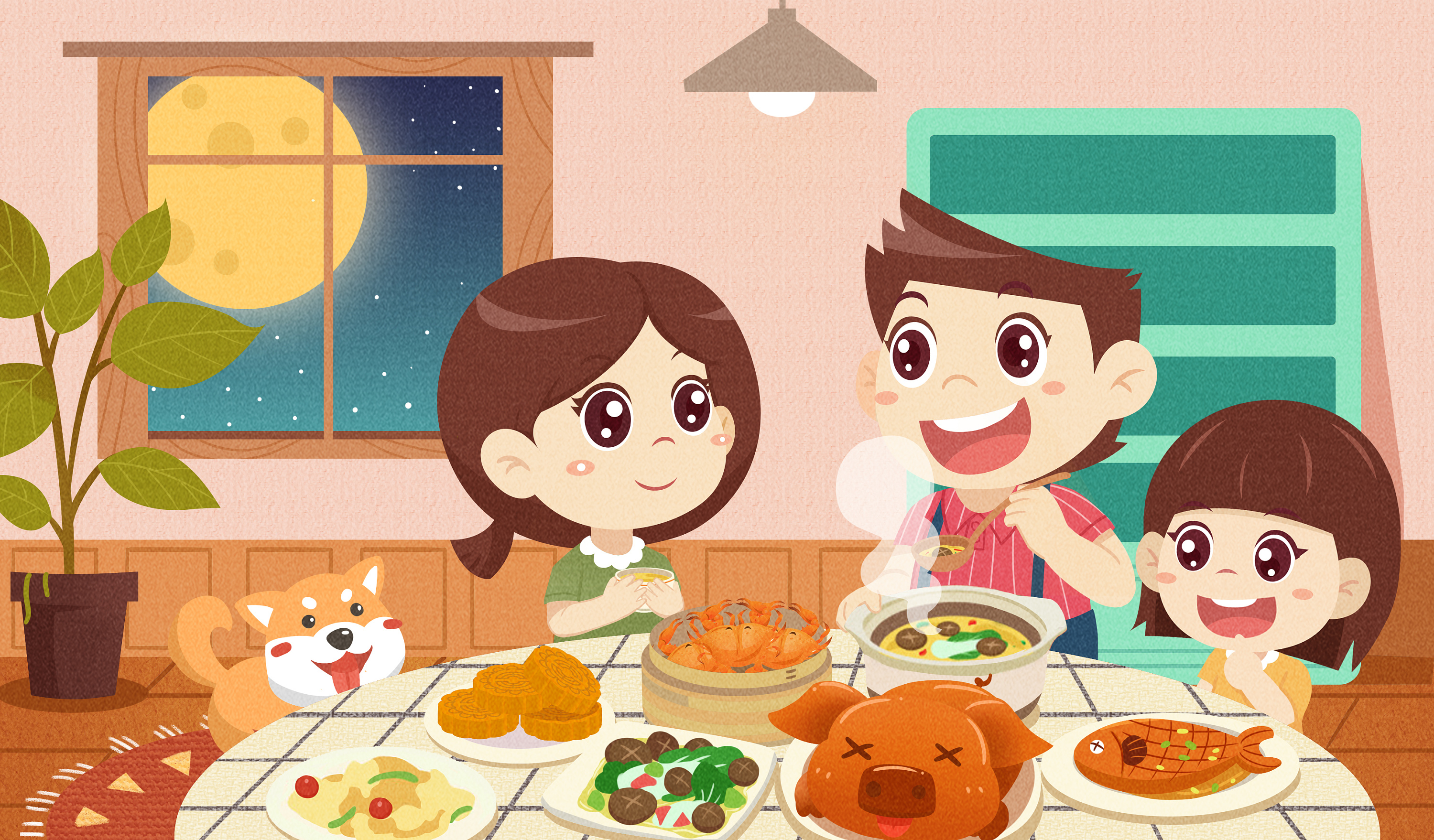 中秋插画|插画|商业插画|吃饭睡觉打豆豆00 - 原创作品 - 站酷 (zcool