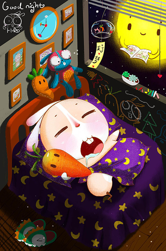 卜卜兔~睡觉觉（图ZMjYxMDI3MTY=） - 商业插画 - 站酷设计师大蕊毛毛原创素材 - 站酷ZCOOL