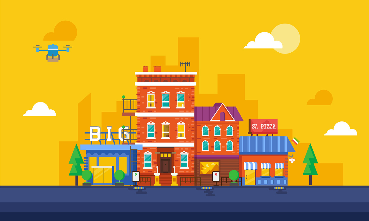 临摹扁平化城市插画