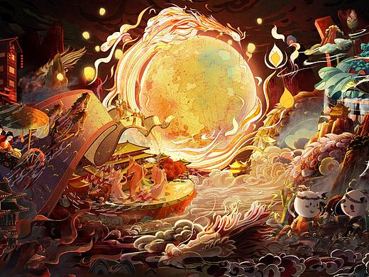 国风水墨重彩插画动态KV-中秋.若比邻