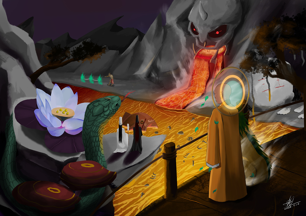 地狱里的和尚|插画|创作习作|吃药的口可口可 - 原创作品 - 站酷