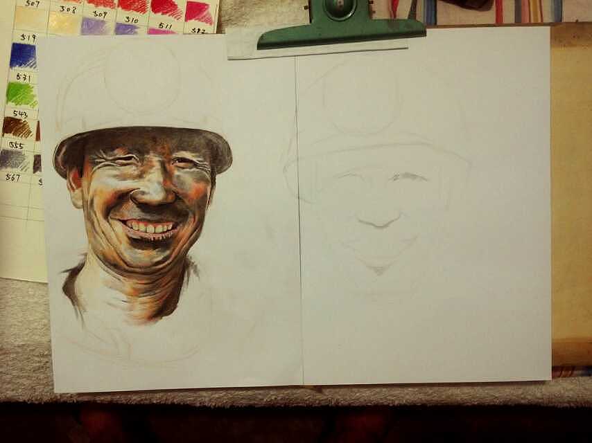 彩铅手绘煤矿工人