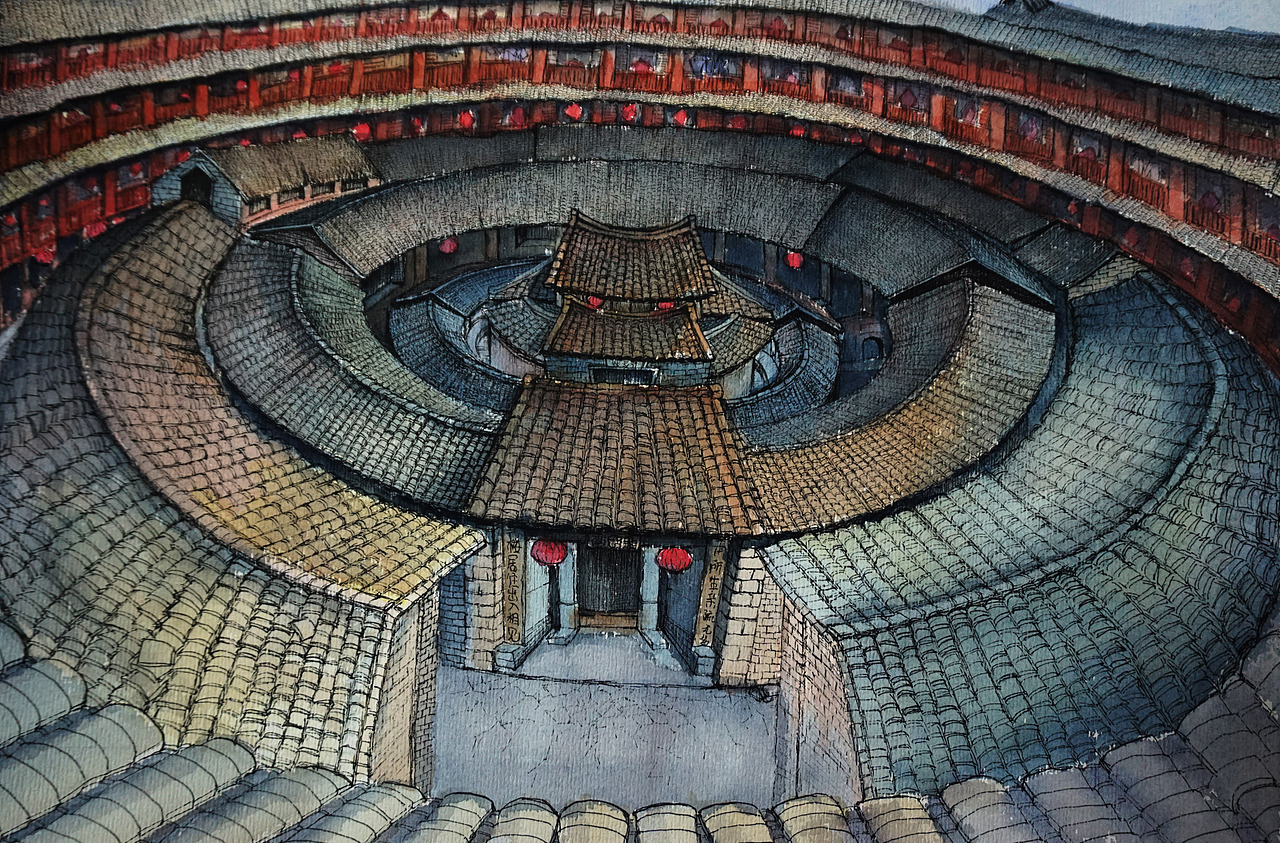福建土楼【手绘过程教学图】