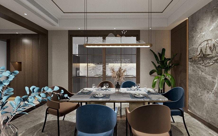 鲁能泰山七号叠拼别墅装修,优雅新中式风设计效果图