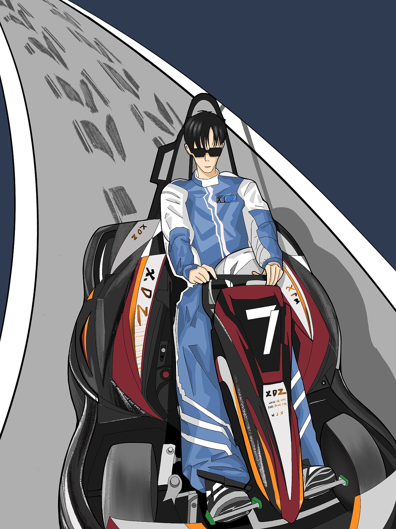 赛车手动漫插画