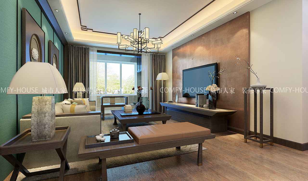 绿地国际城新中式风格装修——济南城市人家装饰