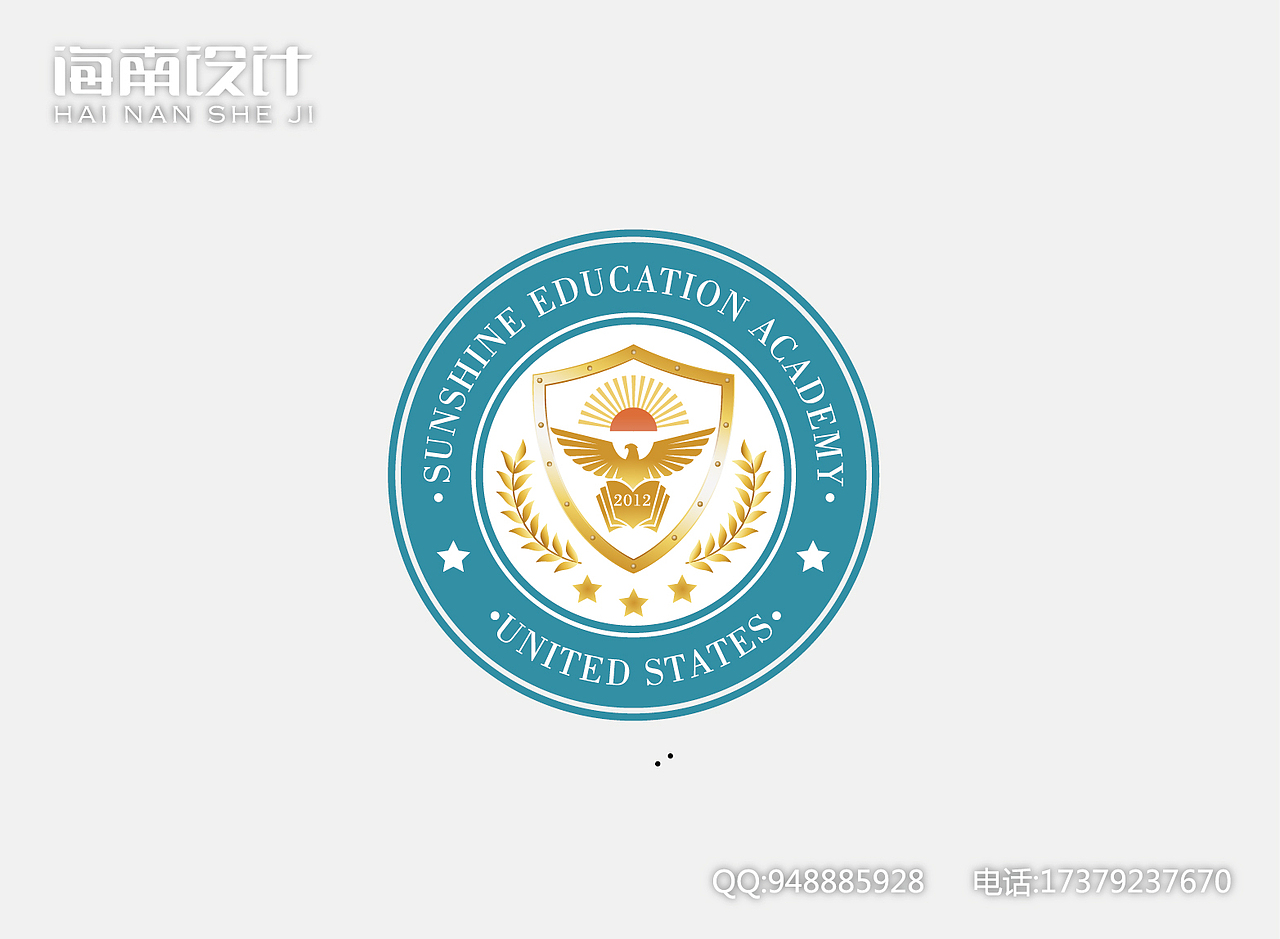 老鹰卡通品牌logo电影蓝黄色麦穗盾牌圆形设计