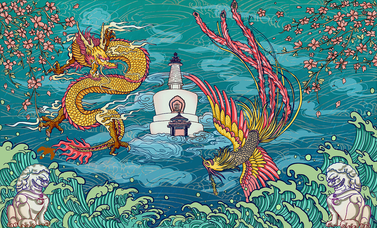 北京北海白塔国潮系列插画