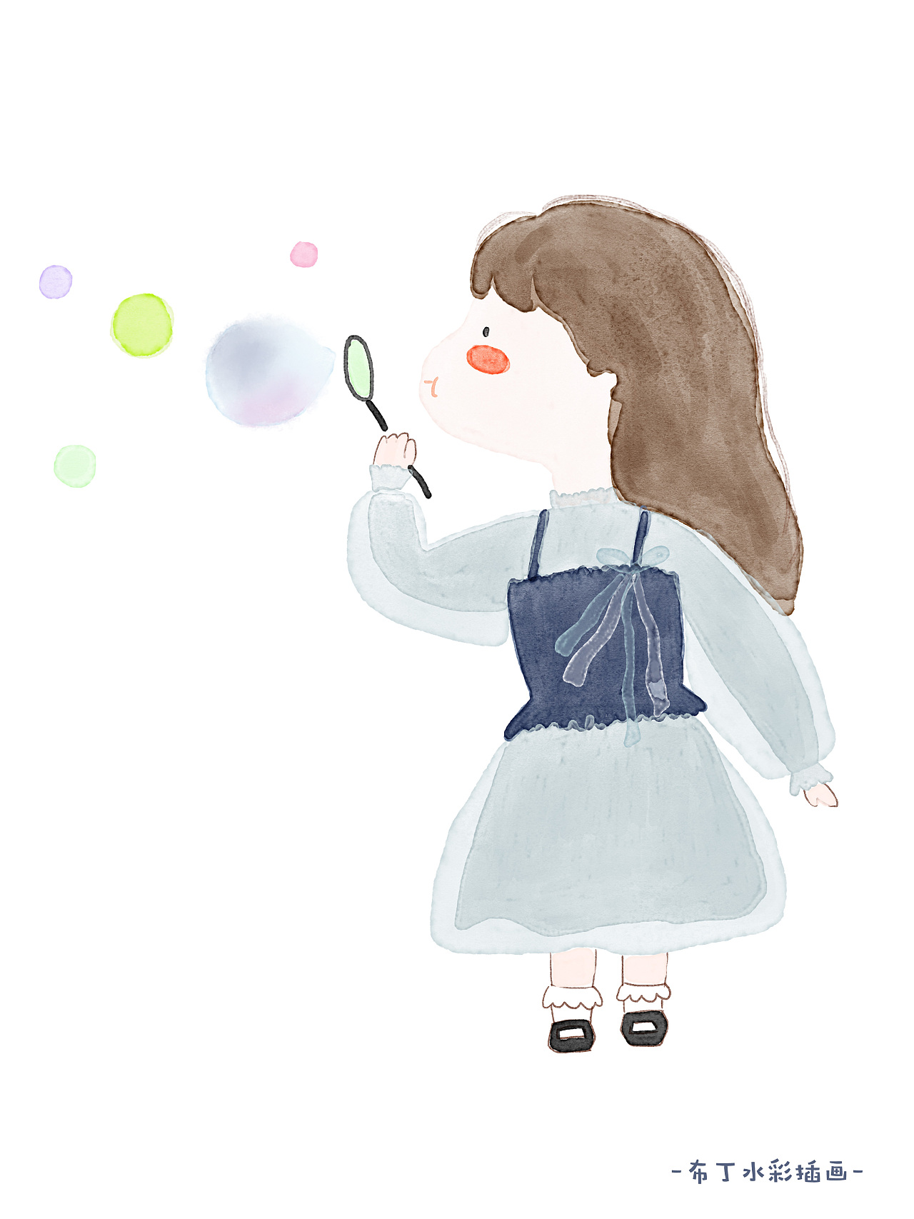 吹泡泡的小女孩画法图片