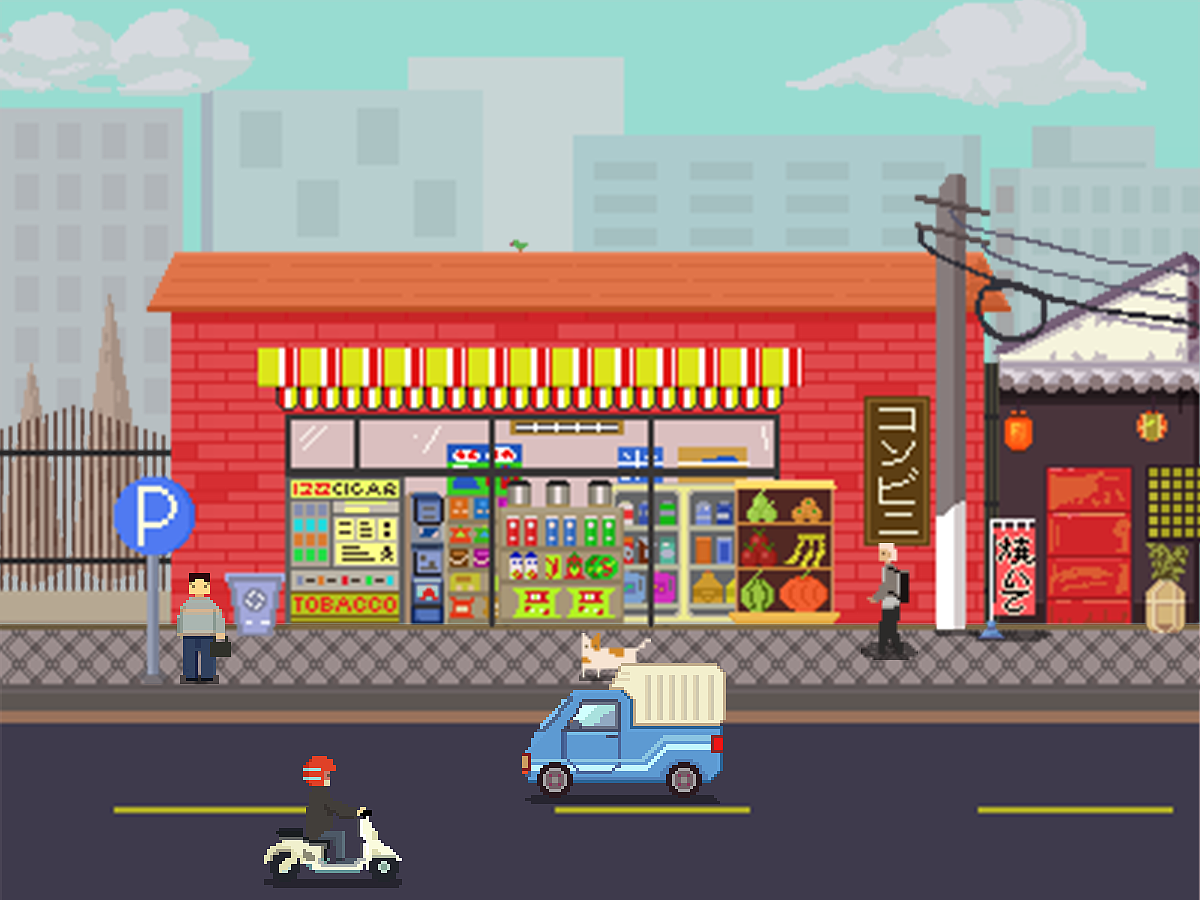 街道商铺|插画|像素画|躁动的翻山雀 - 原创作品 - 站酷 (zcool)