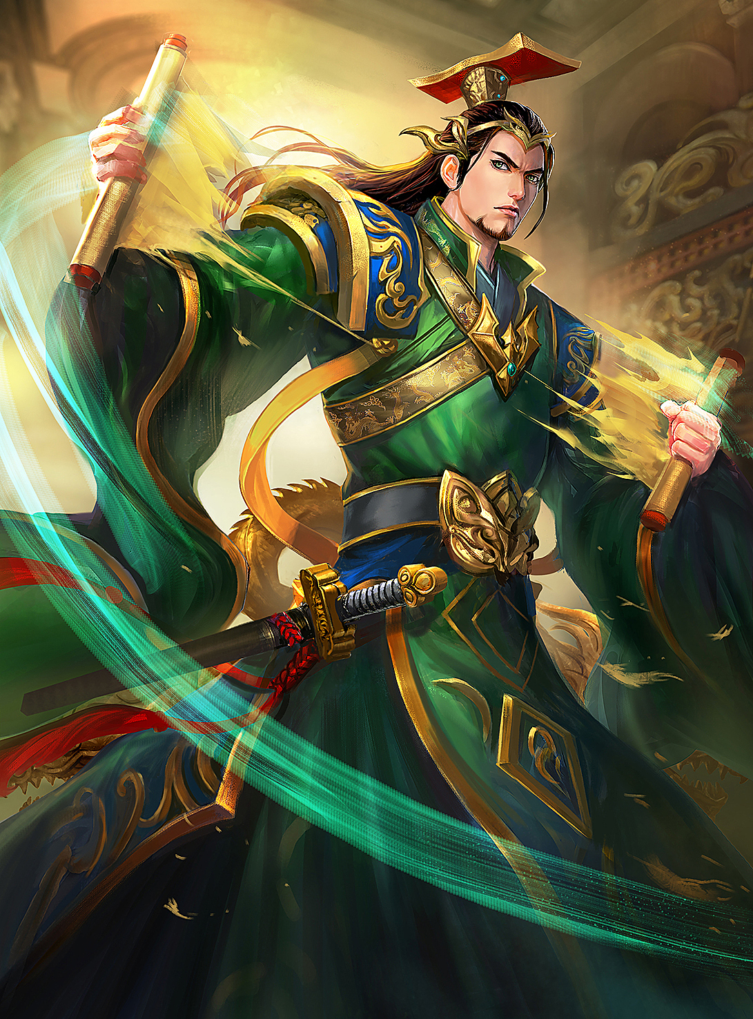 使用工具:photoshop为卡牌游戏创作的孙权人物图版权武汉/插画师/4年