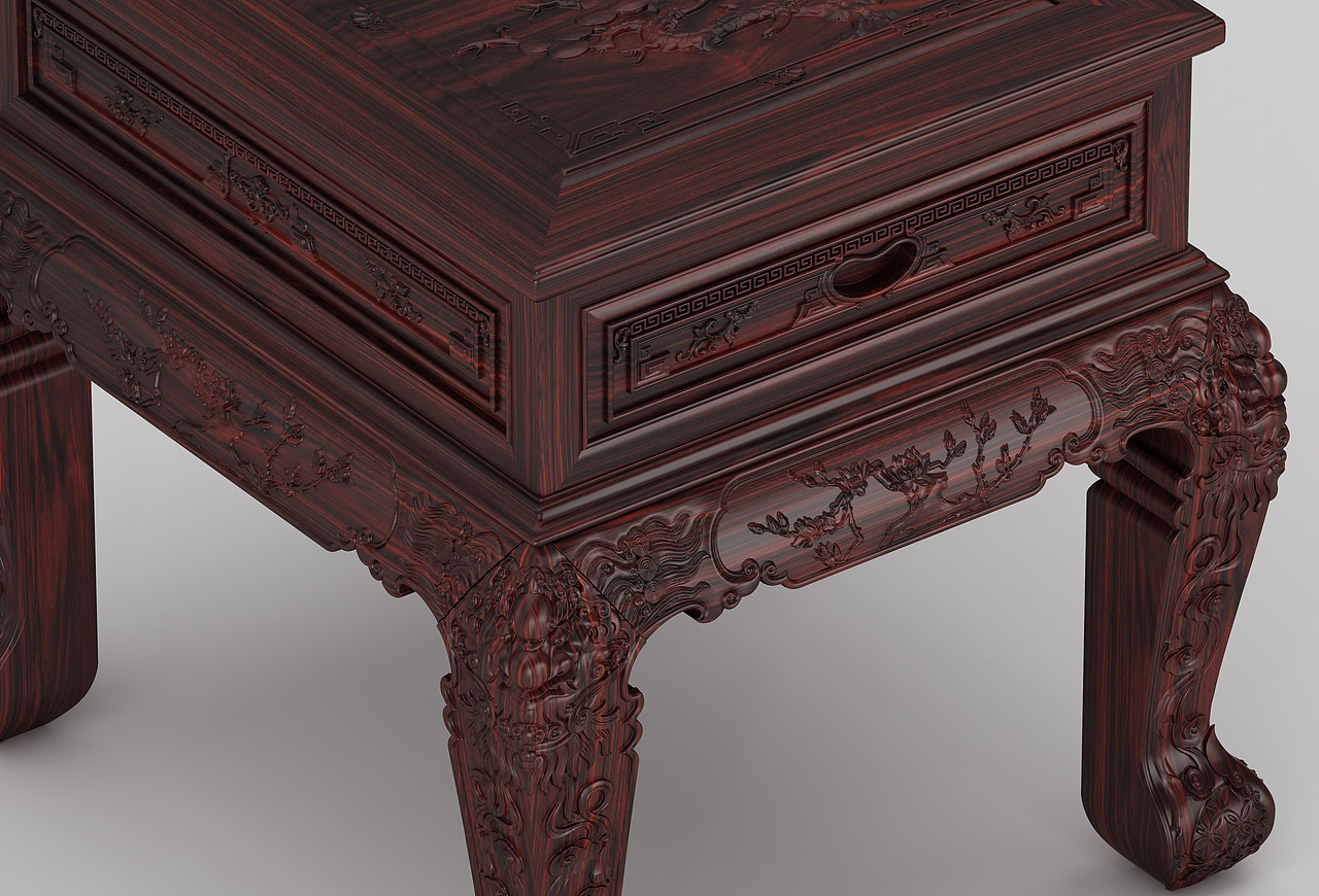 红木古典沙发建模、效果图表现