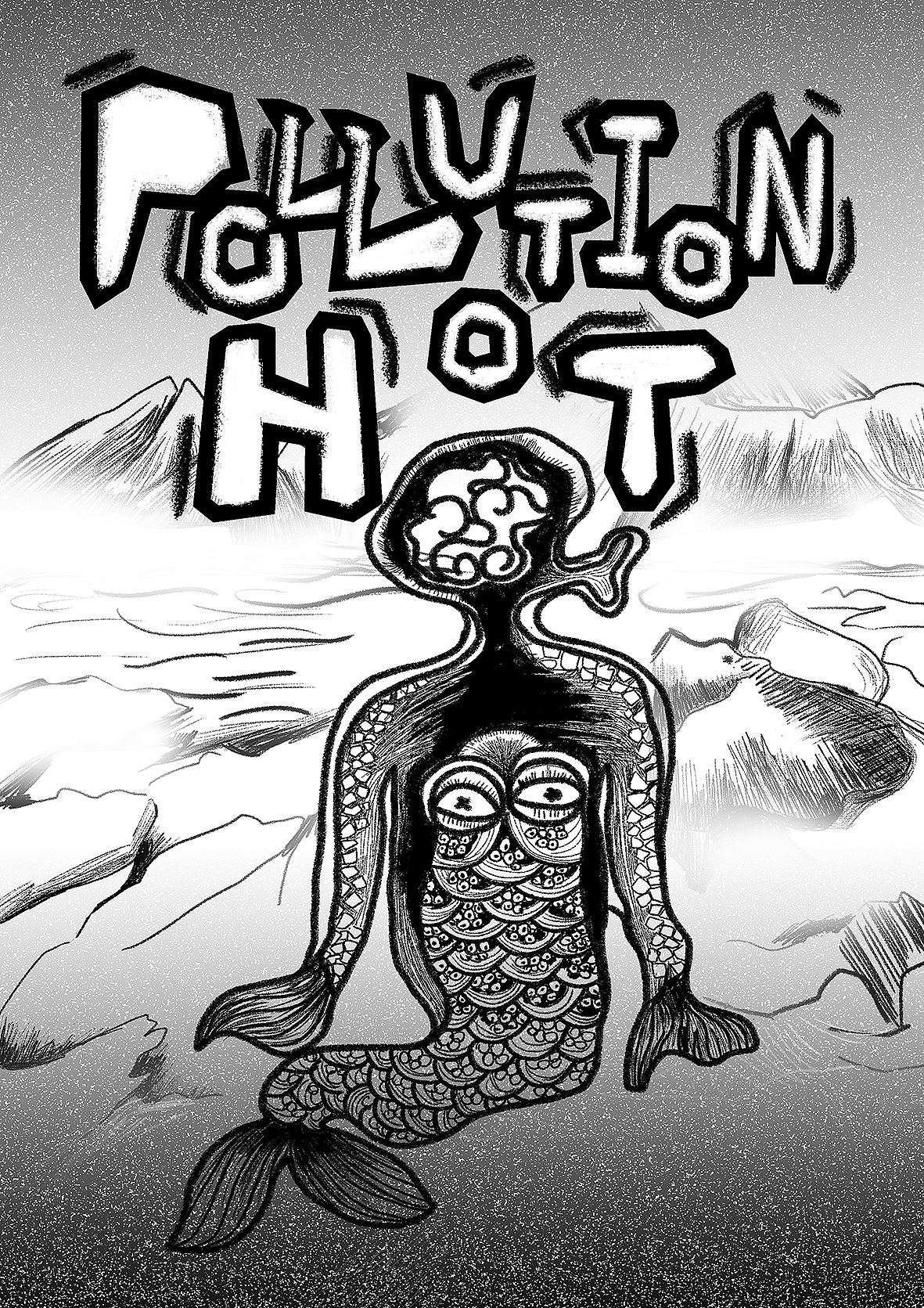 根据当前的全球变暖为设计思路,以夸张的手法——想象全球的冰川都融化,世界最高峰似乎是人类最后的稻草,但她也不能幸免在这场全球变暖的浩劫中。生命起源于海洋,在面对这样的艰苦条件下,人类为了适应环境,双腿退化为鳍,身体内部的器官因为承受不住变化,而纷纷开始独立净化。