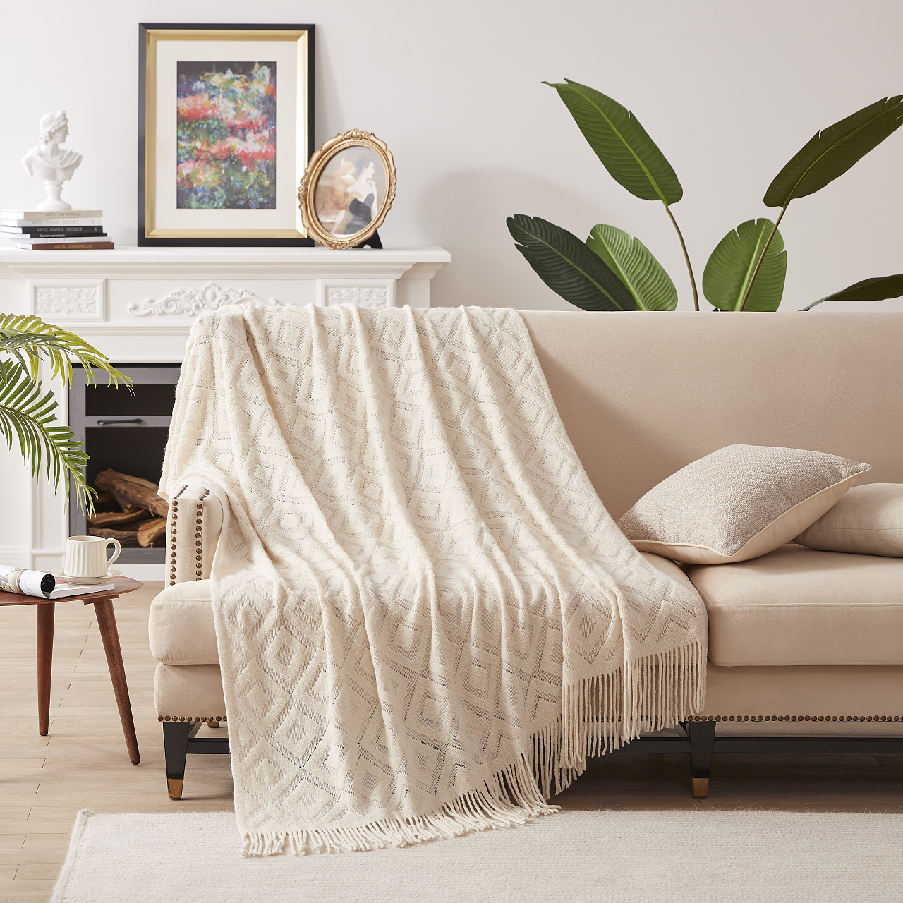 澜品家居现代简约卧室金色编织披毯床尾毯搭沙发盖毯北欧样板间-淘宝网