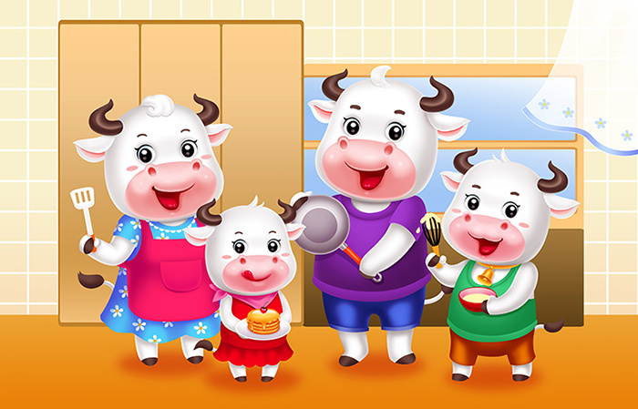 (娃他妈)手绘萌宠牛全家欢系列