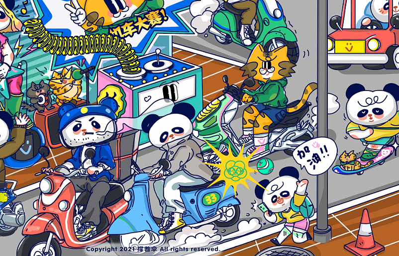 熊猫国度的机车大赛（图ZMjg2NTQzNjky） - 新锐潮流插画 - 站酷设计师撑着伞原创素材 - 站酷ZCOOL
