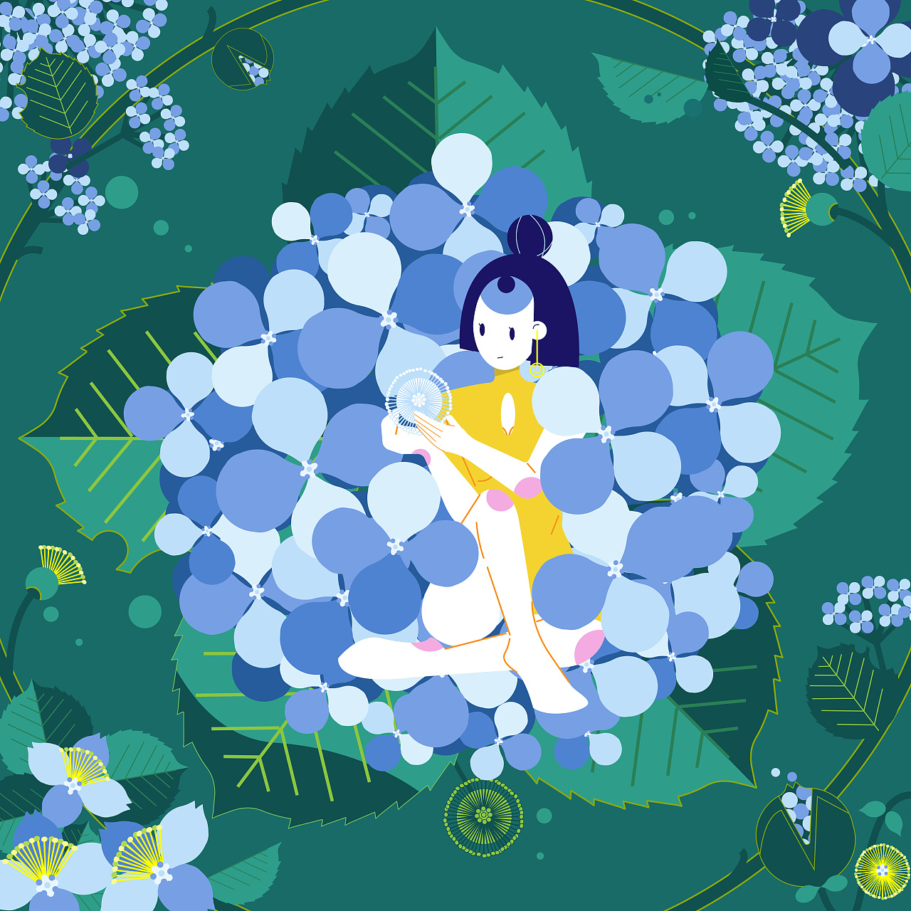 无尽夏(原创)锦簇丛中绽玉团,山青一色芬芳来.