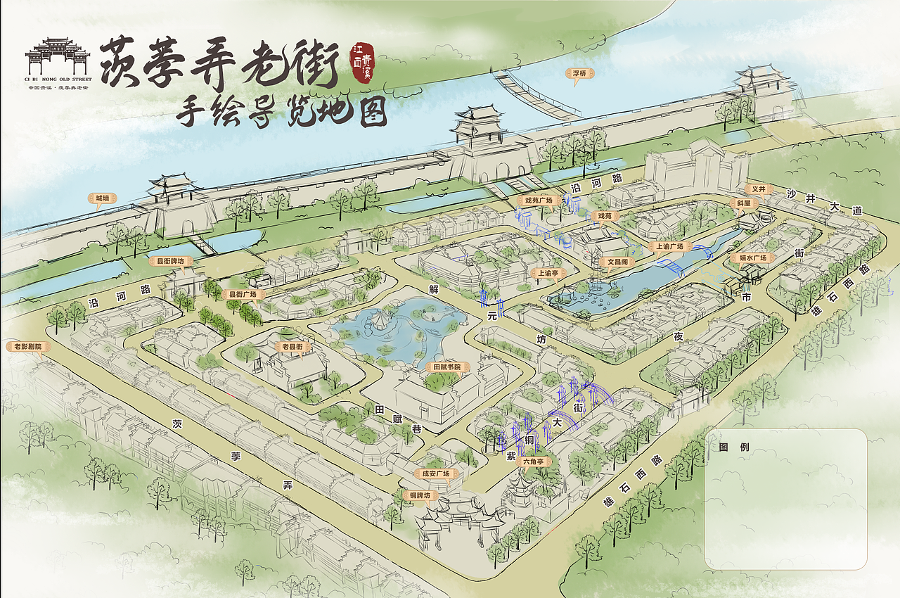 古风老街原创手绘地图景区旅游智慧导览程序定制