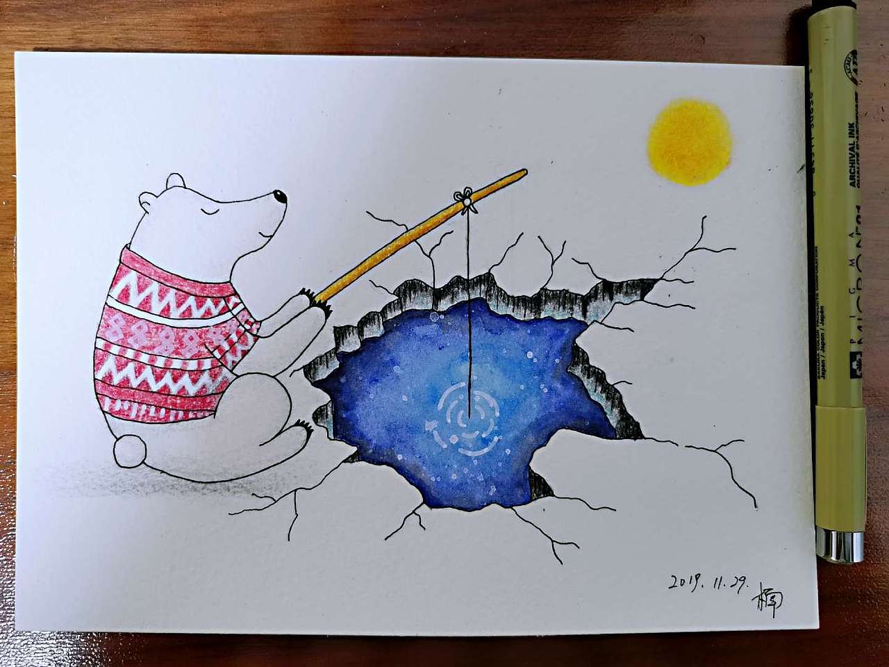 彩铅手绘北极熊垂钓（图ZMTg3MjM0Njcy） - 创作习作 - 站酷设计师弄丢了阿童木原创素材 - 站酷ZCOOL