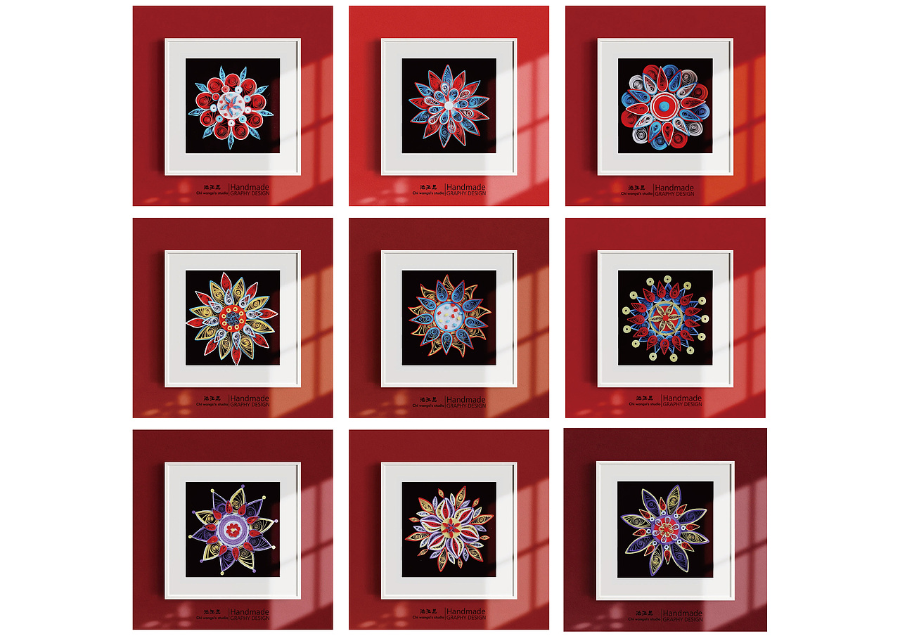 九宫格的中国风花朵，给学员做的配色和结构的参考。