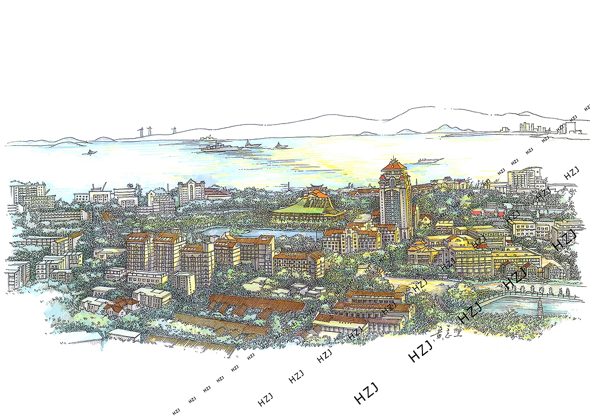 厦门大学系列 手绘厦大全景（图ZMTU0Njg4MDM2） - 绘画 - 站酷设计师H志坚原创素材 - 站酷ZCOOL