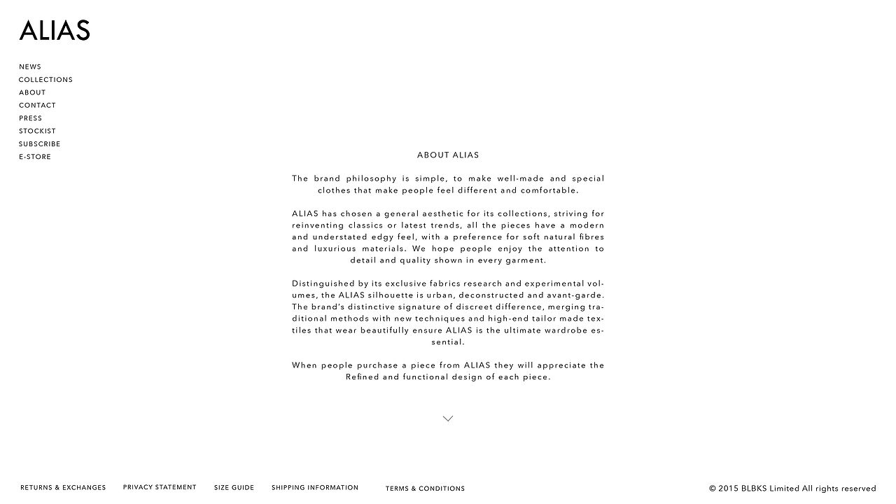 原创服装品牌ALIAS  网站设计