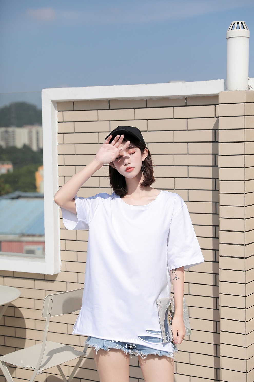 模特小忆 t恤拍摄 白底拍摄 打底衣拍摄