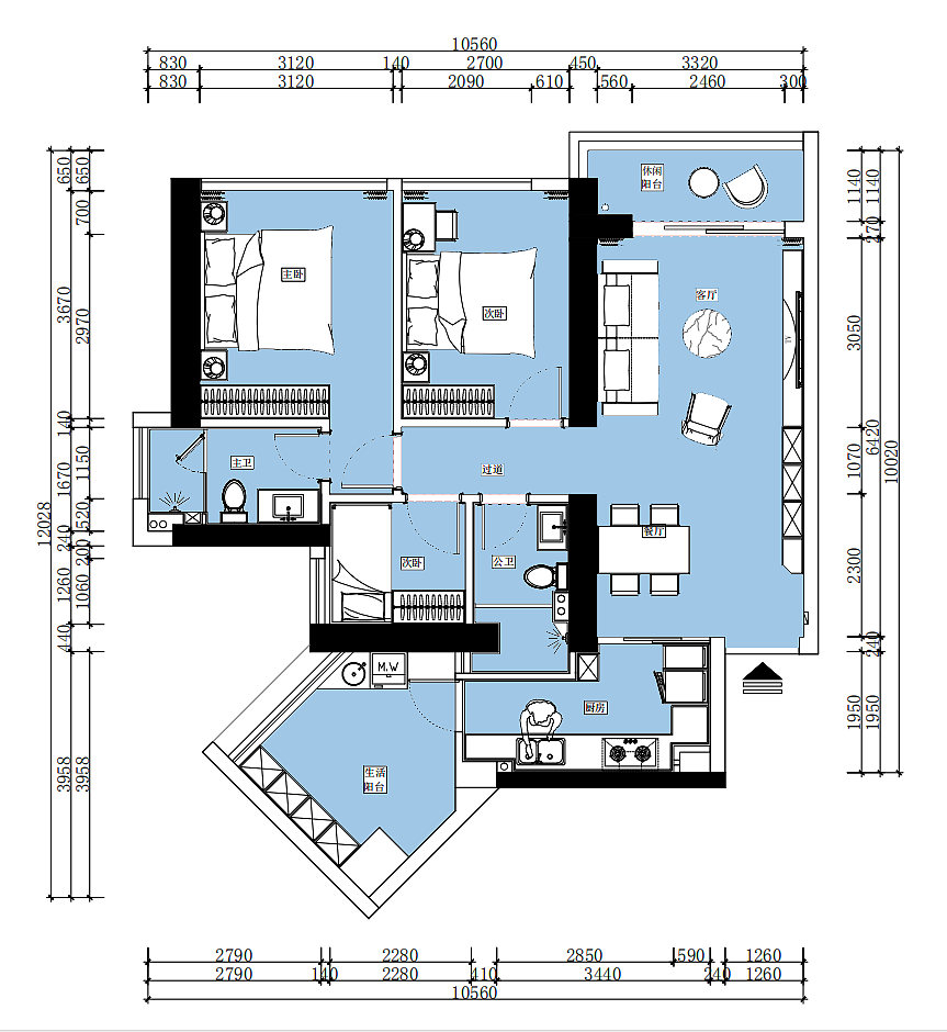 平面布置图 br> br>考虑到出租房的低花费高溢价性质,改造设计基本